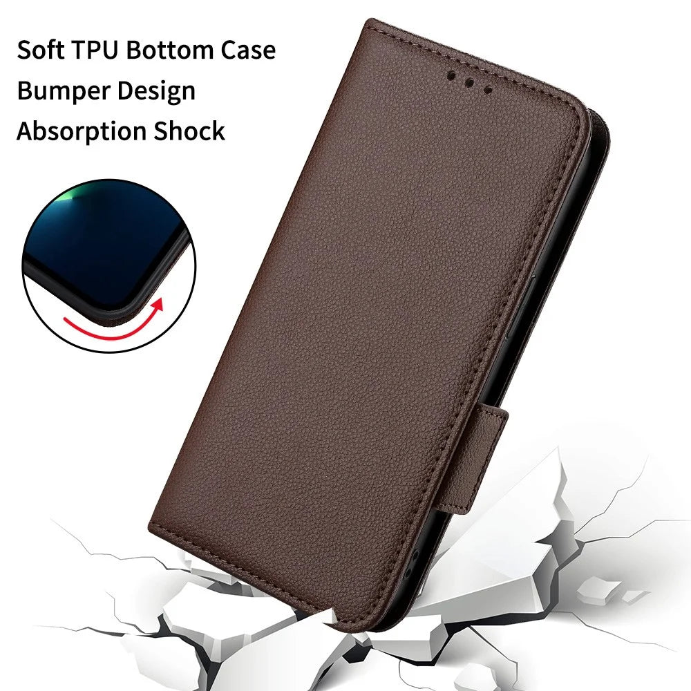 For ZTE nubia Red Magic 8 Pro+ 5G / Red Magic 8 Pro 5G Litchi Texture Leather Phone Case Dual Magnetic Clasp Wallet Stand Phone Shell - Brown - 5