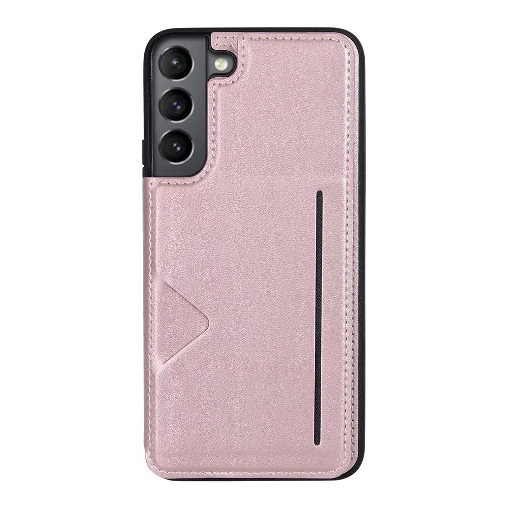 HANMAN Mika Series For Samsung Galaxy S23 PU Leather Coated TPU Protective Case Magnetic Card Slots Design Cell Phone Shell Cover - Rose Gold - 2
