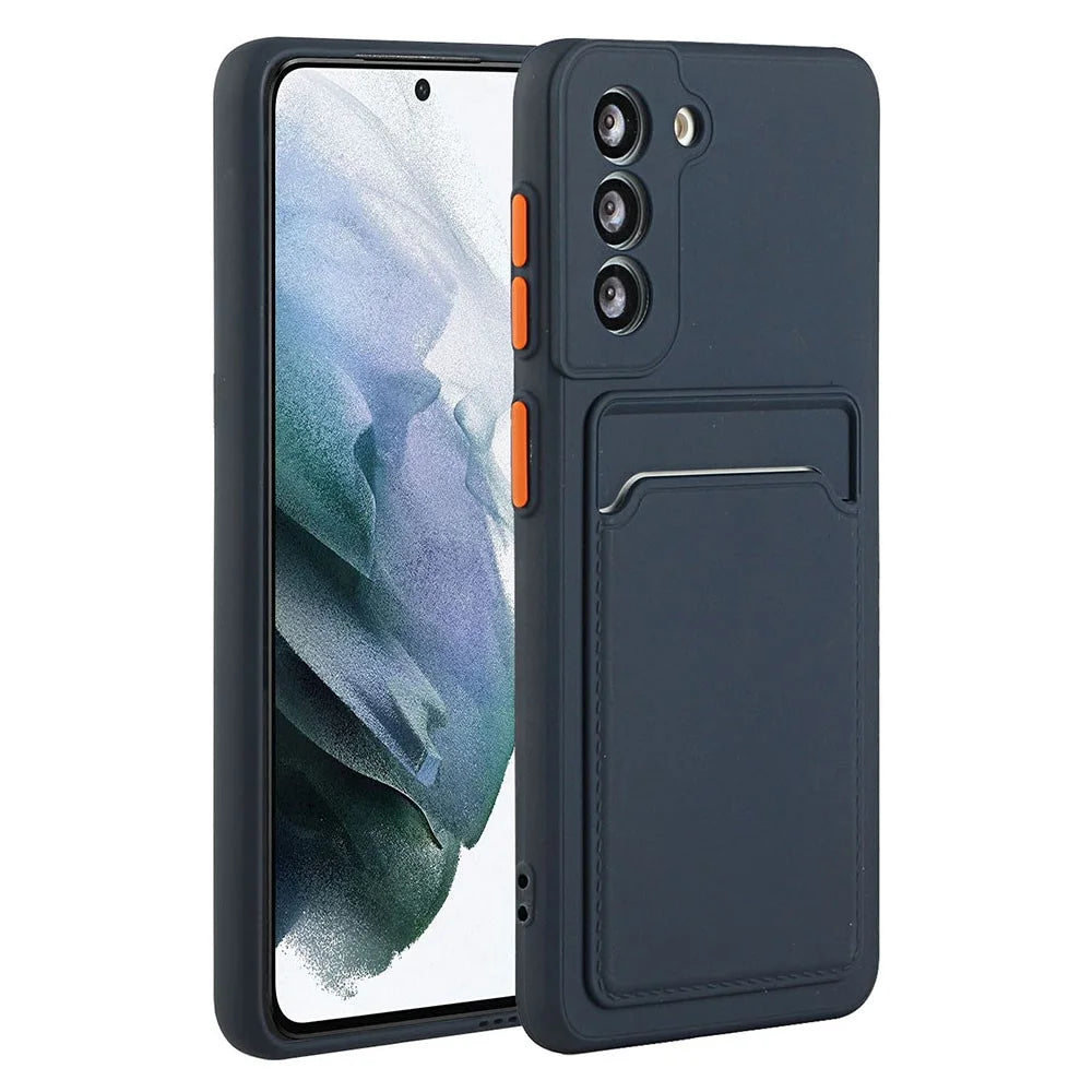 For Samsung Galaxy S23 Anti-drop Phone Case Soft TPU Protective Cover with Card Holder - Dark Blue - 1