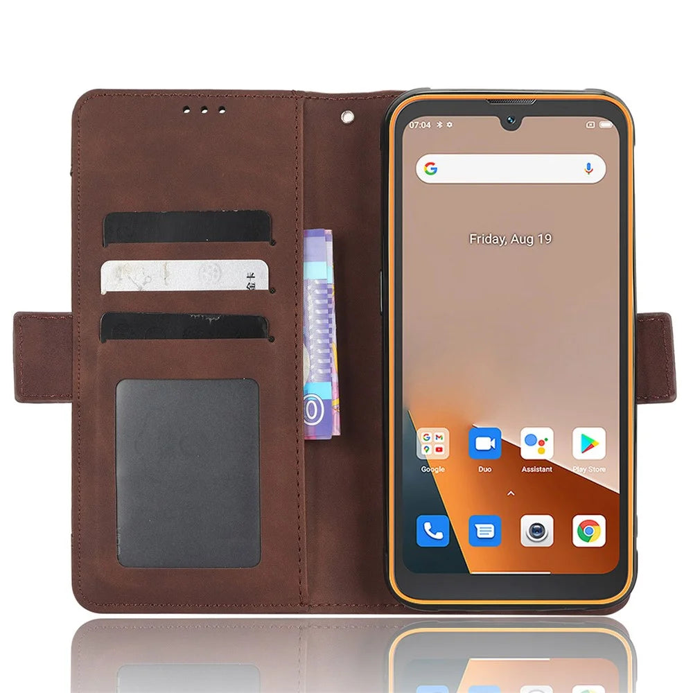 For Blackview BV5200 4G Leather Phone Cover Stand Wallet Protective Phone Case with Multiple Card Slots - Brown - 2