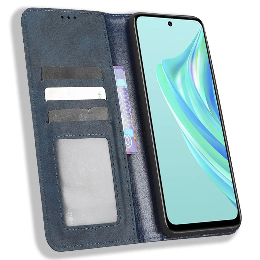 For Infinix Hot 20 Play 4G TPU+PU Leather Stand Wallet Phone Cover Retro Texture Anti-Scratch Phone Case - Blue - 2