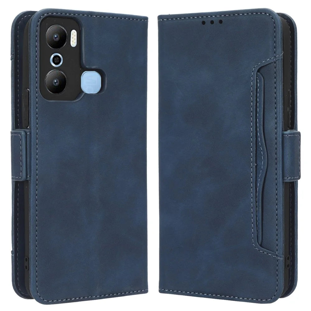 For Infinix Hot 20 Play 4G PU Leather Phone Cover Multiple Card Slots Stand Wallet Protective Phone Case - Blue - 1