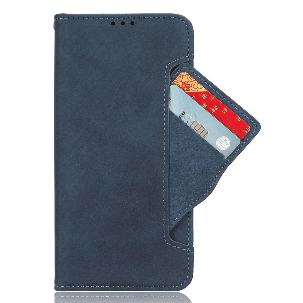 For Infinix Hot 20 Play 4G PU Leather Phone Cover Multiple Card Slots Stand Wallet Protective Phone Case - Blue - 5