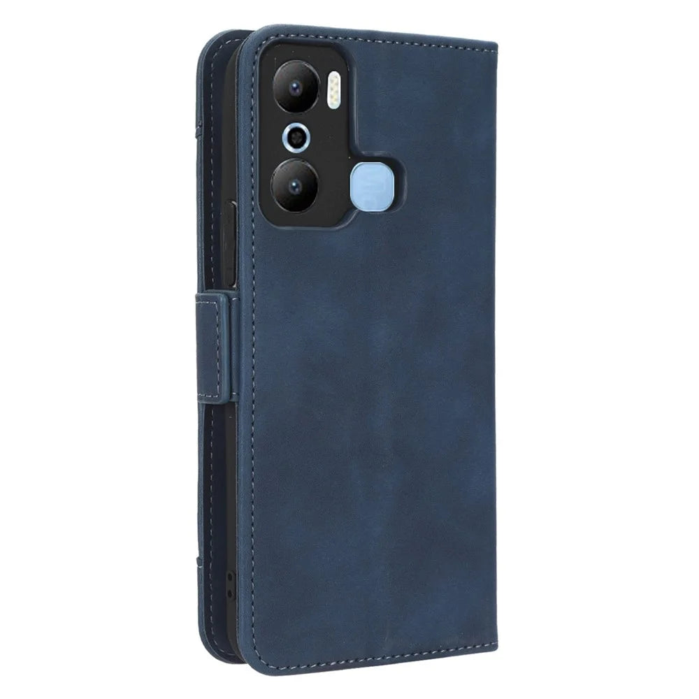 For Infinix Hot 20 Play 4G PU Leather Phone Cover Multiple Card Slots Stand Wallet Protective Phone Case - Blue - 7