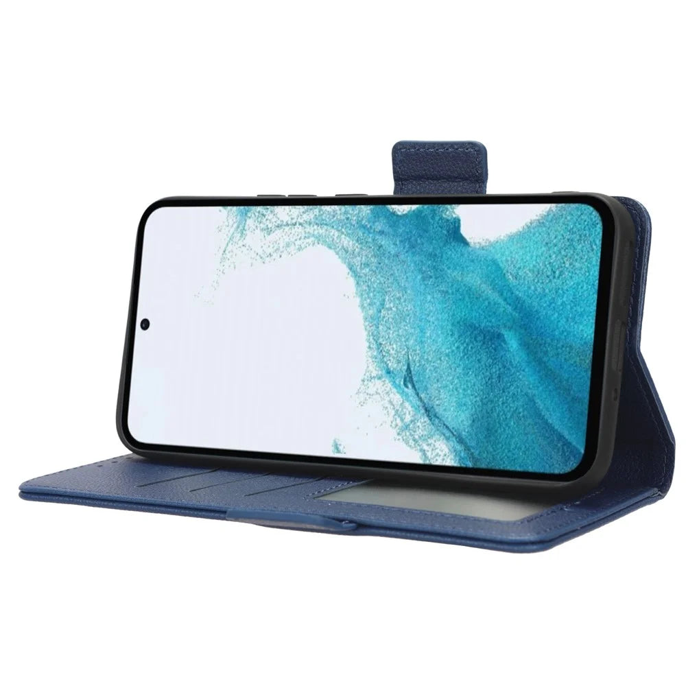 For Samsung Galaxy A54 5G Mobile Phone Cover Wallet Stand Litchi Texture PU Leather Dual Magnetic Clasp Phone Case - Dark Blue - 3