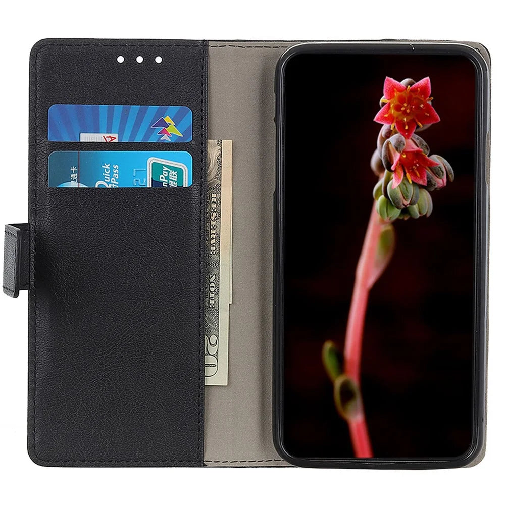 For OnePlus Nord CE 3 Lite 5G / Nord N30 5G Anti-scratch Wallet Cover Fine Textured Leather Cell Phone Stand Case - Black - 2