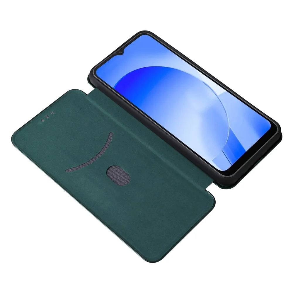 For Blackview A52 4G PU Leather Stand Card Slots Case Carbon Fiber Texture Magnetic Auto-absorbed Folio Phone Cover - Green - 2