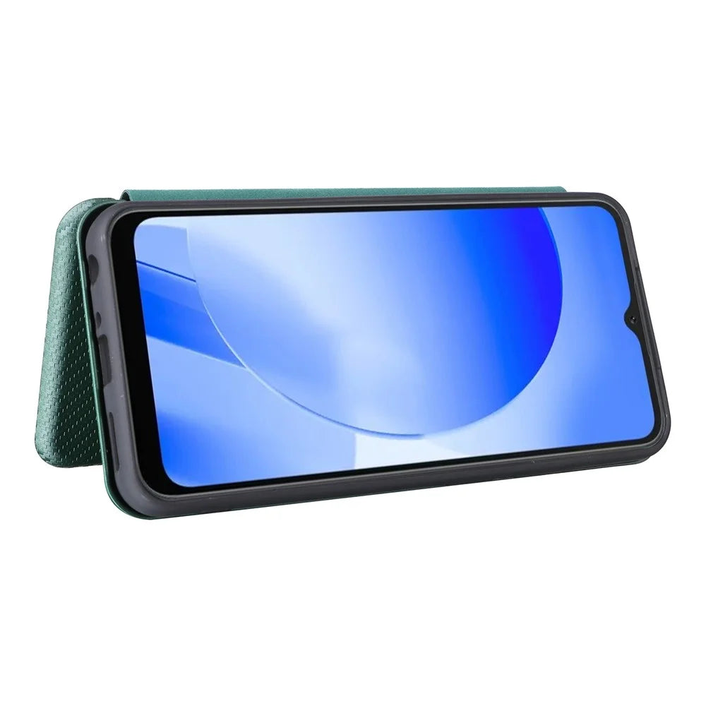 For Blackview A52 4G PU Leather Stand Card Slots Case Carbon Fiber Texture Magnetic Auto-absorbed Folio Phone Cover - Green - 3