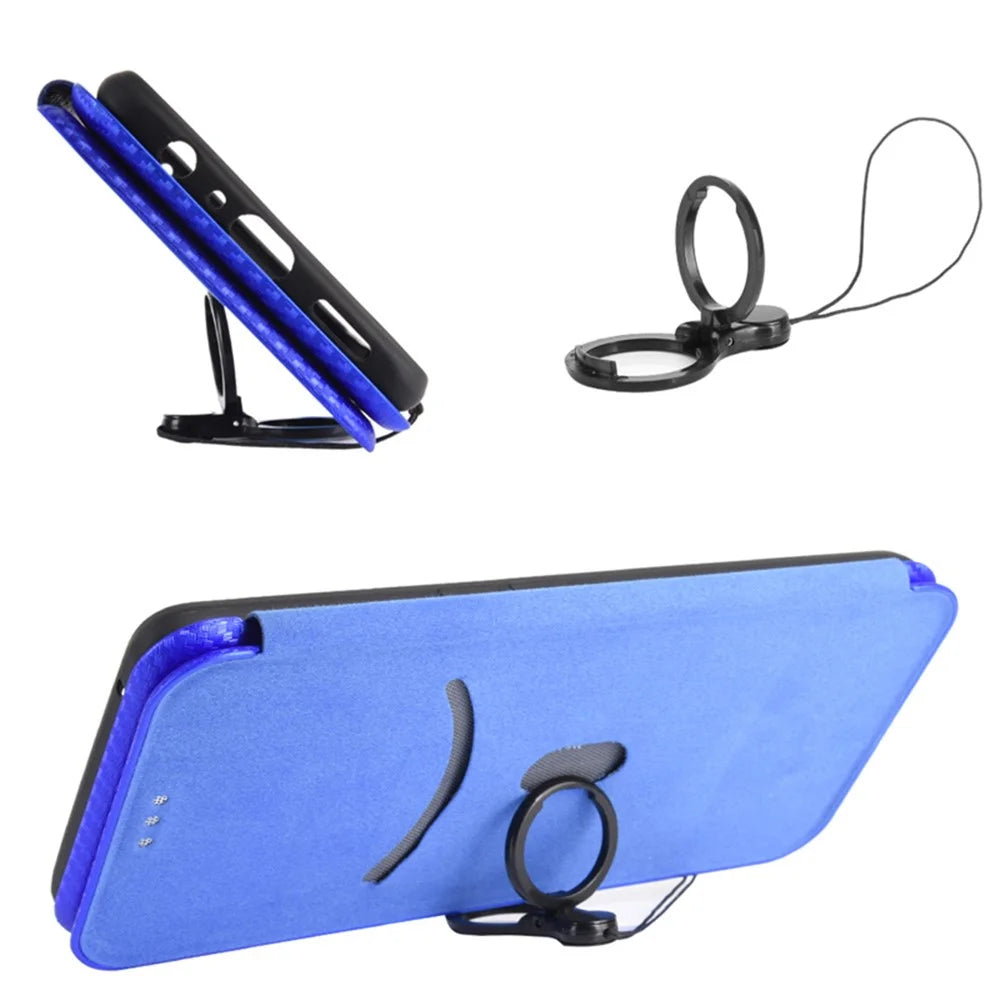 For OnePlus 11 5G PU Leather Stand Card Slots Case Carbon Fiber Texture Magnetic Auto-absorbed Folio Phone Cover - Blue - 5