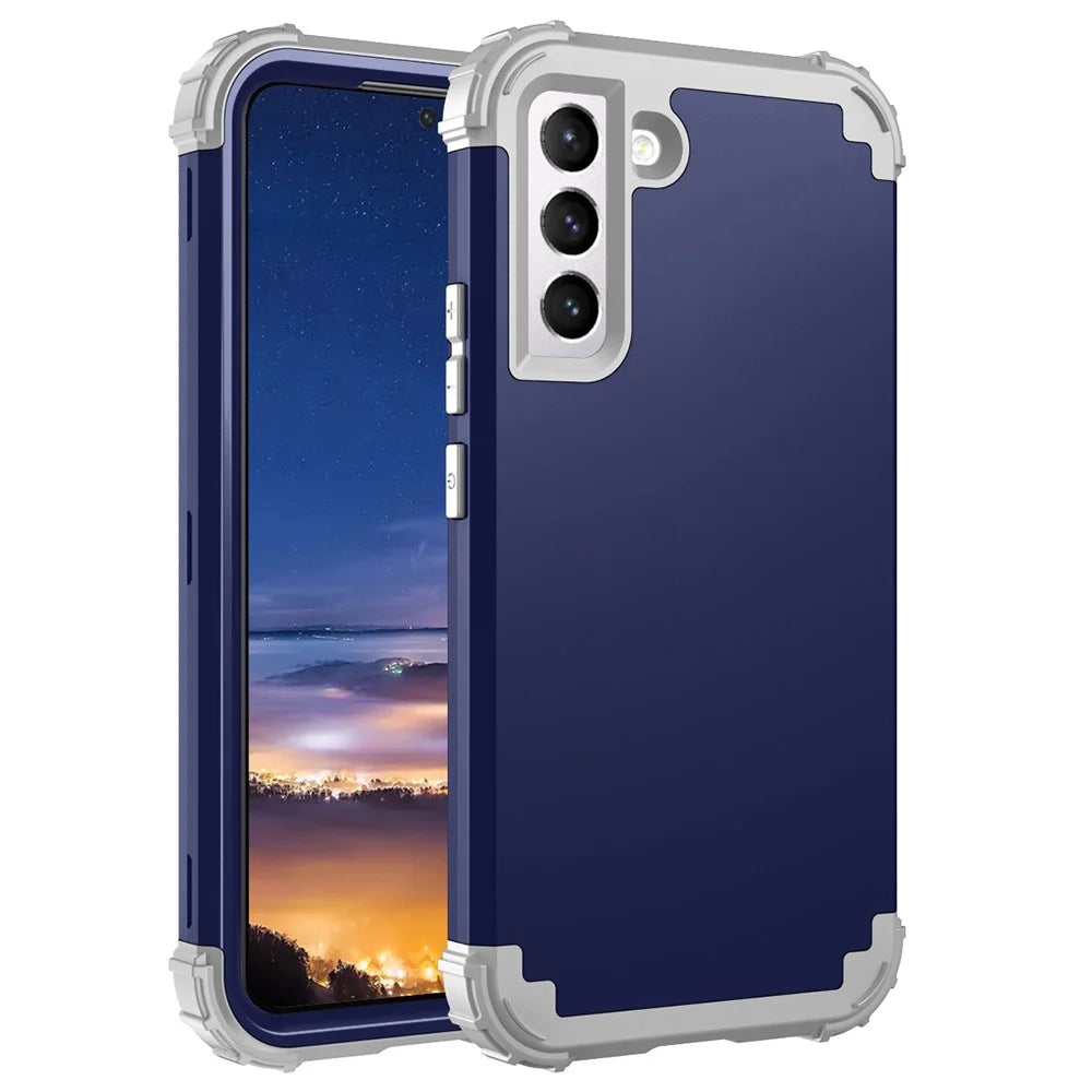 For Samsung Galaxy S23 Shock-Absorbed Four Corners Cell Phone Cover Hard Plastic+Silicone Anti-Scratch Phone Case - Navy Blue - 1