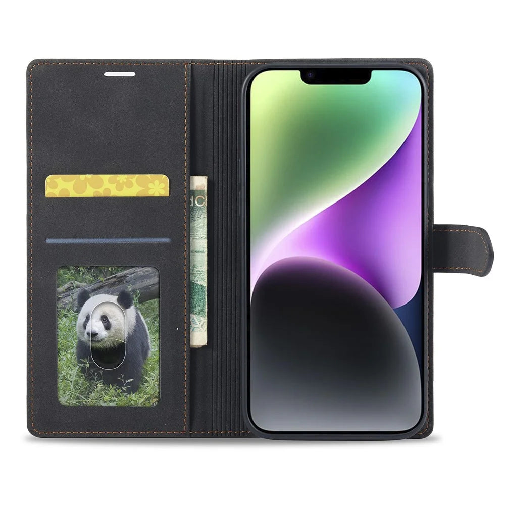FORWENW Cell Phone Cover for iPhone 14 , F1 Series Shockproof PU Leather Phone Case Wallet Stand - Black - 2