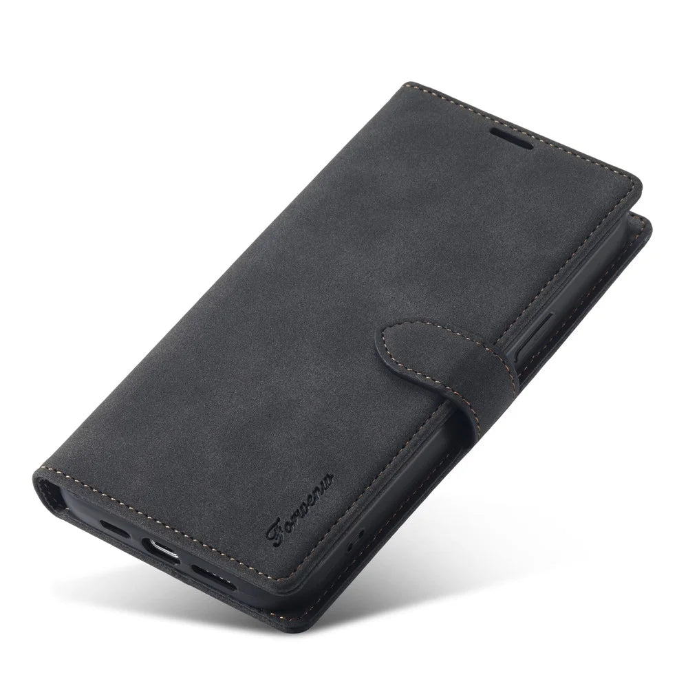 FORWENW Cell Phone Cover for iPhone 14 , F1 Series Shockproof PU Leather Phone Case Wallet Stand - Black - 5