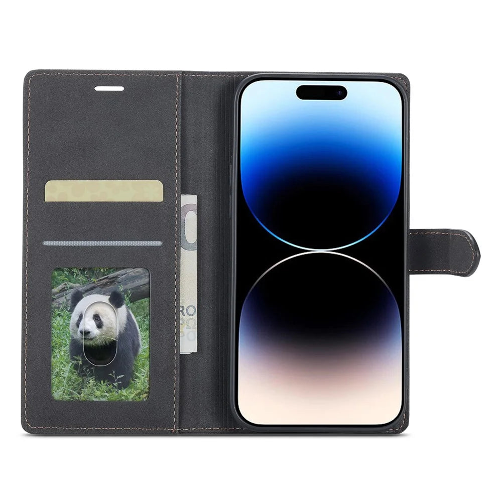 FORWENW F1 Series for iPhone 14 Pro PU Leather Cell Phone Cover Wallet Stand Anti-drop Phone Case - Black - 2