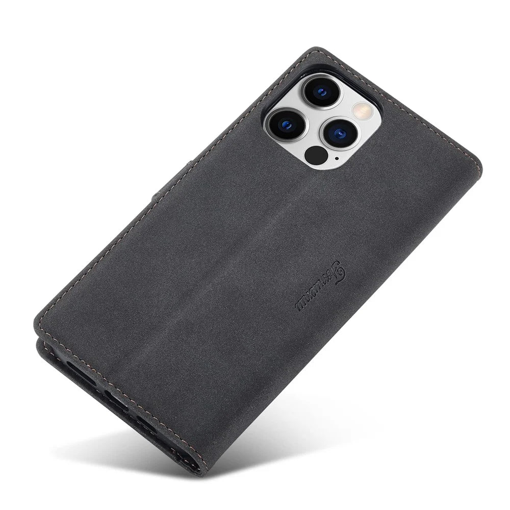 FORWENW F1 Series for iPhone 14 Pro PU Leather Cell Phone Cover Wallet Stand Anti-drop Phone Case - Black - 4