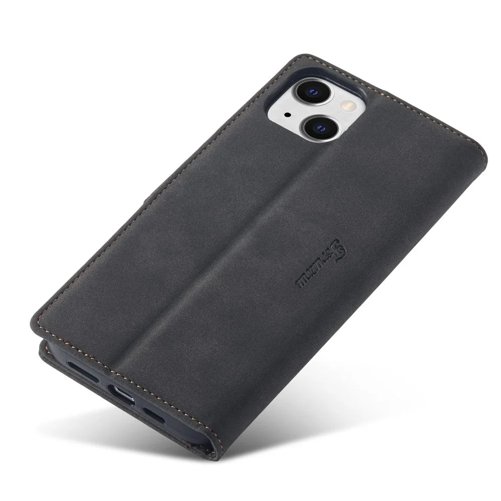 FORWENW for iPhone 14 Plus Full Protection Cell Phone Cover Stand  F1 Series Flip Leather Wallet Case - Black - 4