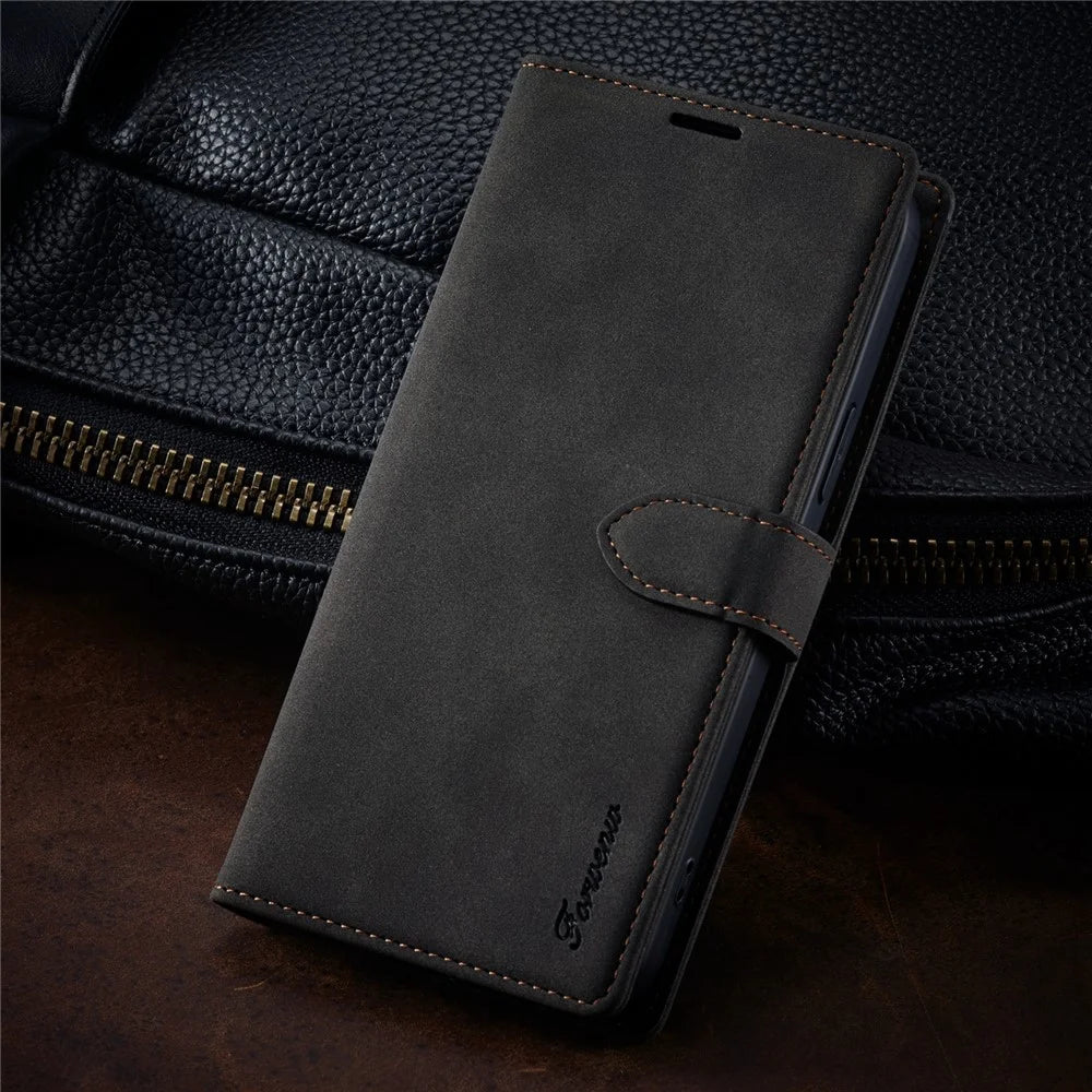 FORWENW for iPhone 14 Plus Full Protection Cell Phone Cover Stand  F1 Series Flip Leather Wallet Case - Black - 7