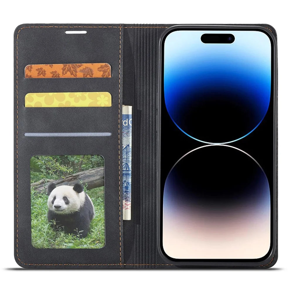 FORWENW Protective Phone Cover for iPhone 14 Pro , Fantasy Series Skin-friendly Stand Wallet Leather Anti-shock Flip Phone Case - Black - 2