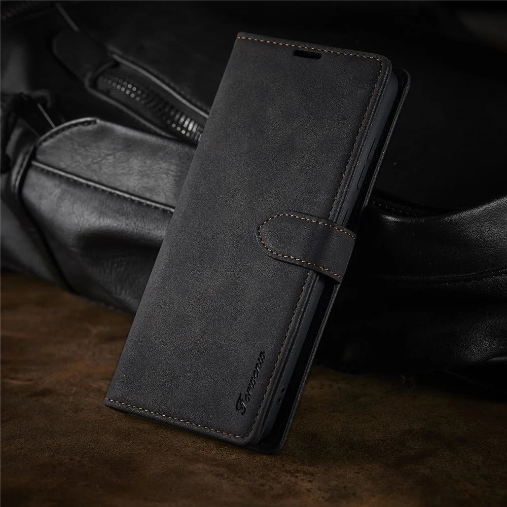 FORWENW Cell Phone Cover for Samsung Galaxy A33 5G , F1 Series Flip Leather Wallet Stand Anti-scratch Phone Case - Black - 7
