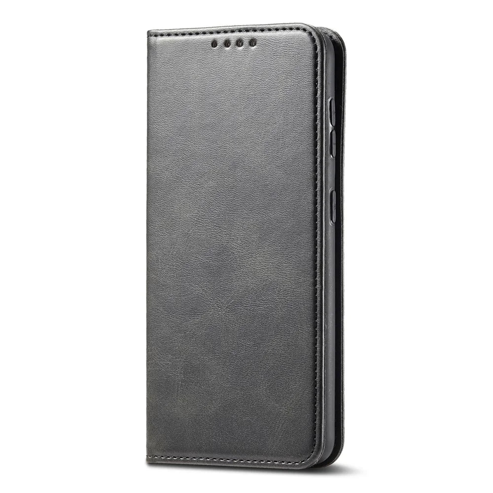 For Samsung Galaxy S21+ 5G Anti-drop Phone Case Stand Calf Texture Flip Phone Cover Card Holder - Black - 7