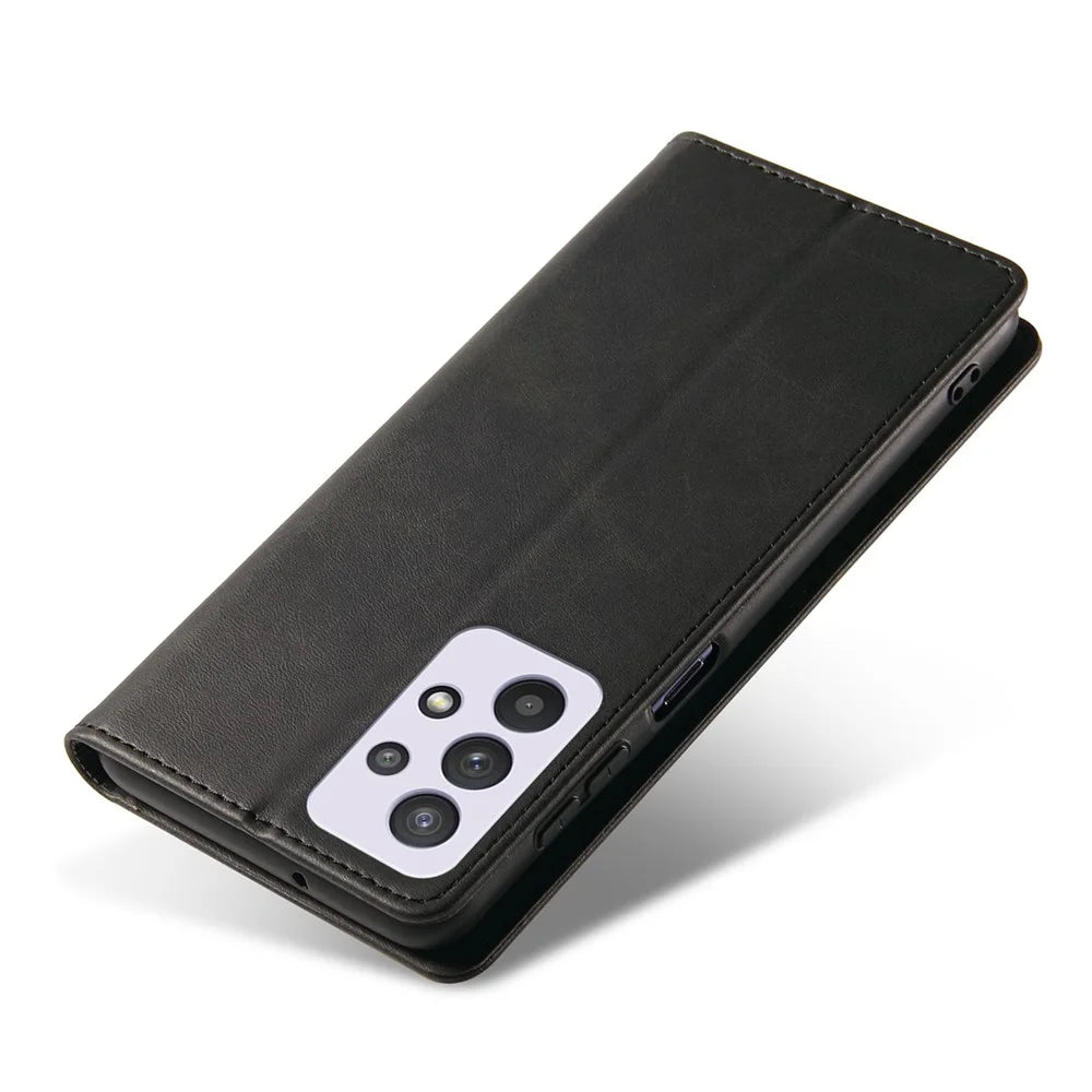 PU Leather Anti-fall Phone Case For Samsung Galaxy A33 5G , Wallet Stand Calf Texture Protective Phone Cover - Black - 4