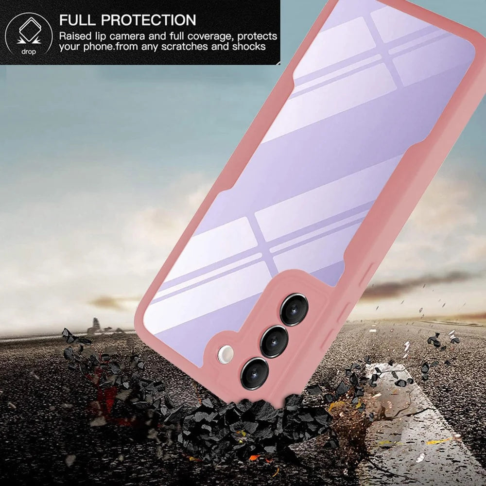 For Samsung Galaxy S23+ Phone Case Acrylic+TPU +PET Screen Film Phone Cover Camera Lens Protection - Pink - 2