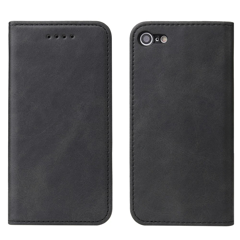 For iPhone SE (2020) / SE (2022) / 7 / 8 4.7 inch Calf Texture Wallet Magnetic Leather Stand Phone Case - Black - 1