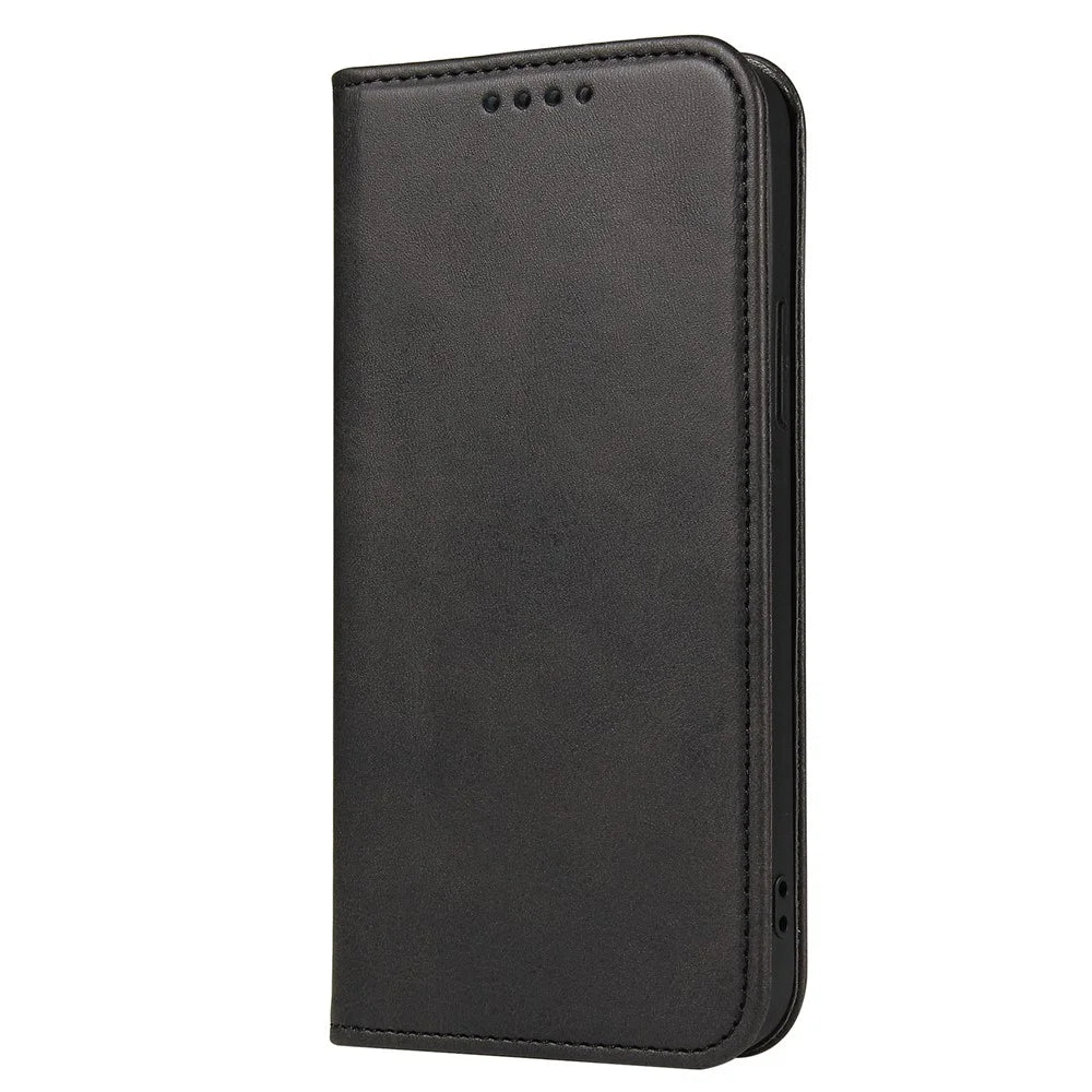 For iPhone 14 Pro Magnetic Leather Phone Case Stand Calf Texture Phone Cover - Black - 7