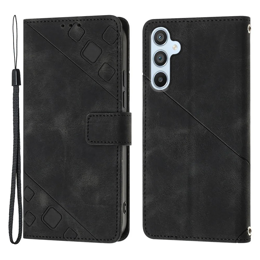 For Samsung Galaxy A54 5G PT005 Phone Case Skin-Touch Leather Wallet Stand Cover with Strap - Black - 1