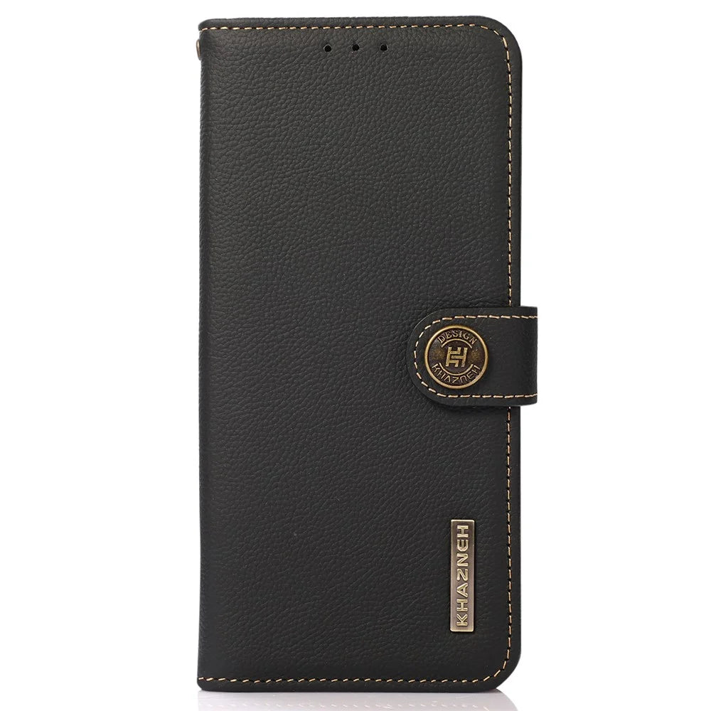 KHAZNEH For OnePlus Nord CE 3 Lite 5G / Nord N30 5G RFID Blocking Phone Wallet Case Genuine Leather Stand Phone Cover - Black - 7