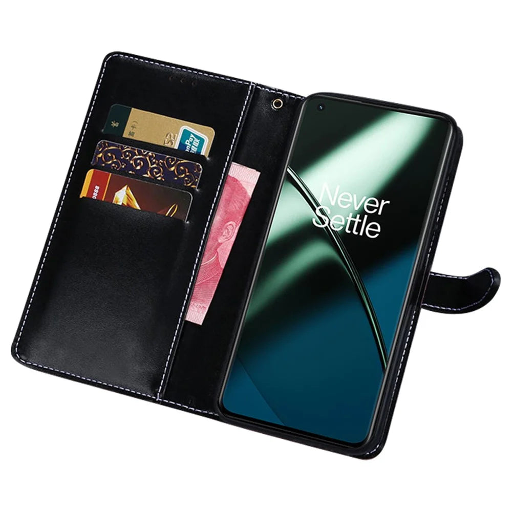 IDEWEI For OnePlus 11 5G Anti-scratch Phone Flip Cover Crocodile Texture PU Leather Magnetic Closure Wallet Stand Phone Case - Black - 2