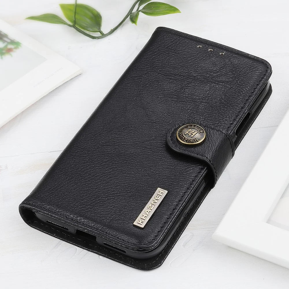 KHAZNEH Flip Leather Phone Case For Samsung Galaxy A24 4G (162.1 x 77.6 x 8.3mm) Cowhide Texture Phone Cover Wallet Stand - Black - 7