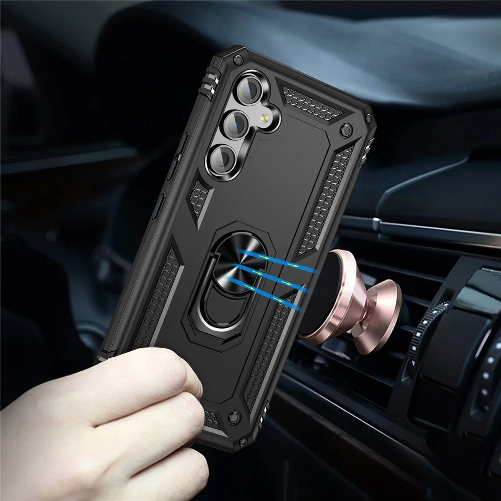 For Samsung Galaxy A54 5G Shockproof Phone Case Military Grade Phone Back Cover with Ring Kickstand - Black - 6