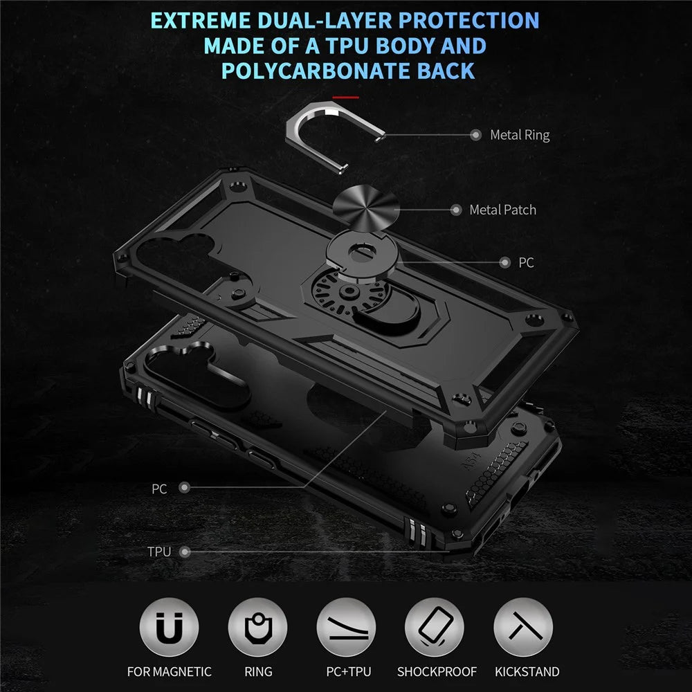 For Samsung Galaxy A54 5G Shockproof Phone Case Military Grade Phone Back Cover with Ring Kickstand - Black - 7