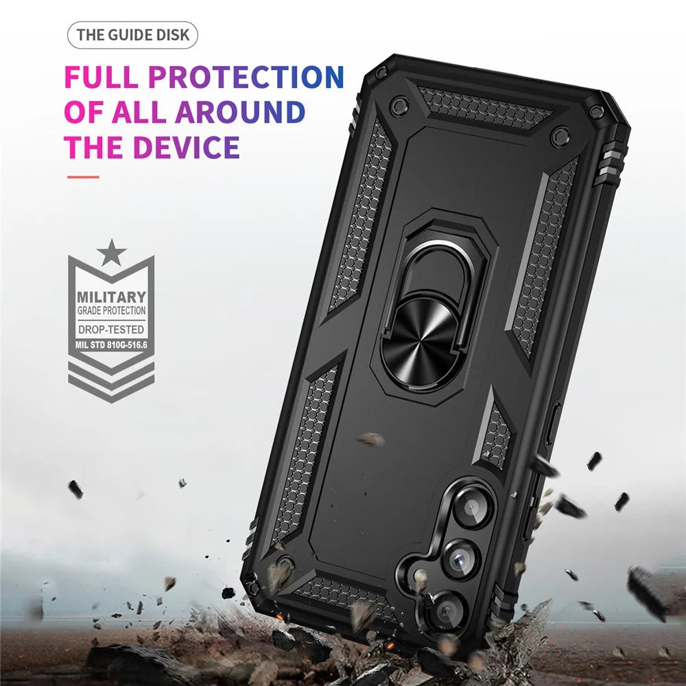 For Samsung Galaxy A34 5G Ring Holder Kickstand Case TPU + PC Protective Phone Cover - Black - 3