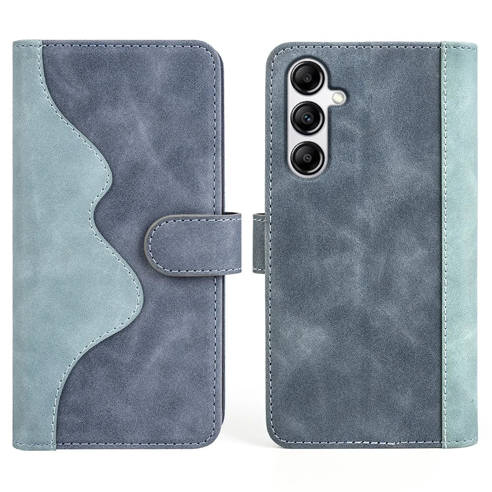 For Samsung Galaxy A34 5G Wallet Case Dual Color Splicing Stand PU Leather Phone Cover - Blue - 1
