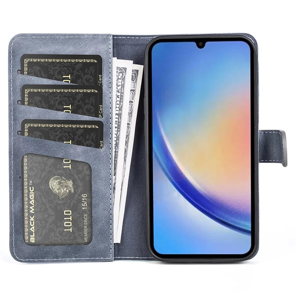 For Samsung Galaxy A34 5G Wallet Case Dual Color Splicing Stand PU Leather Phone Cover - Blue - 2