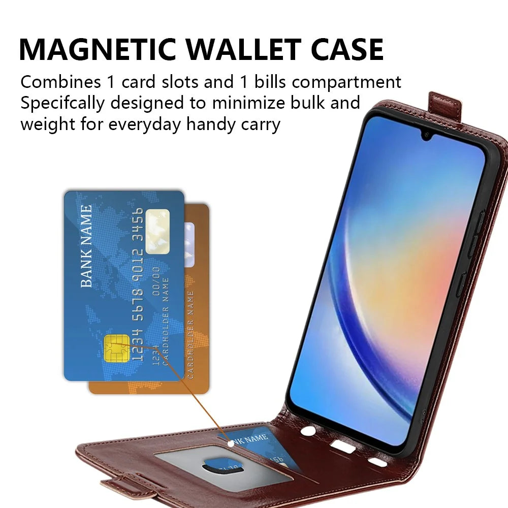Vertical Flip Cover for Samsung Galaxy A34 5G , Crazy Horse Texture Leather Case with Card Slot - Brown - 3