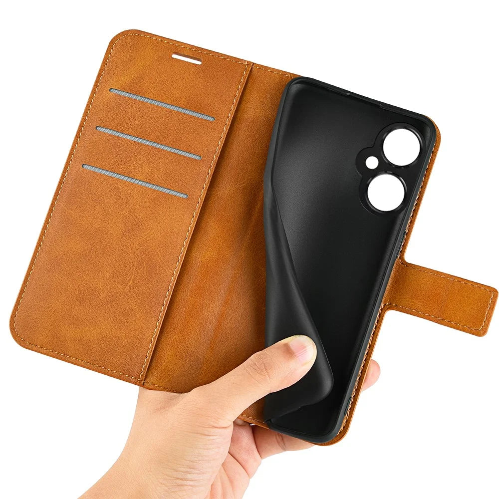 For OnePlus Nord CE 3 Lite 5G / Nord N30 5G Leather Calf Texture Stand Wallet Phone Case Square Magnetic Phone Cover - Yellow - 7