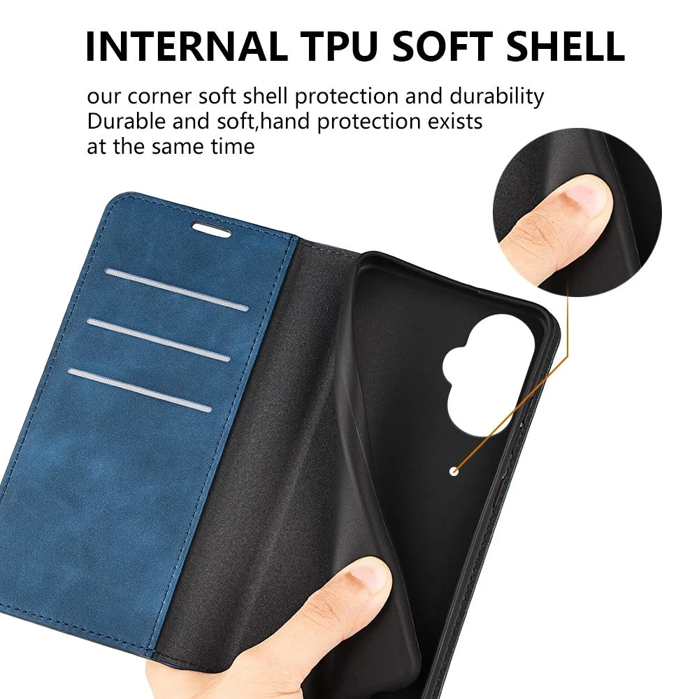 For OnePlus Nord CE 3 Lite 5G / Nord N30 5G Magnetic Auto Closing Skin-touch Feeling Stand Wallet Leather Phone Case - Blue - 5