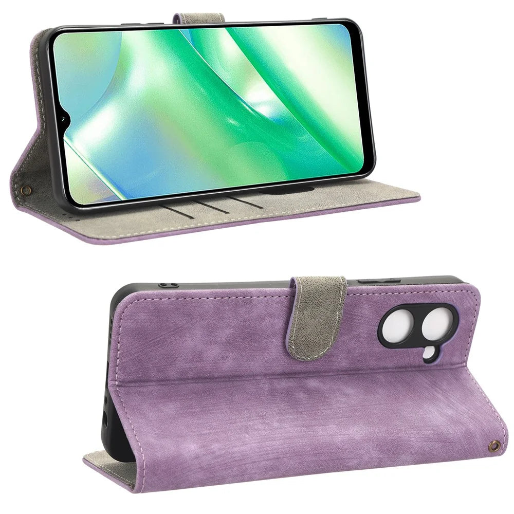 For Realme C33 2023 4G / C33 4G PU Leather RFID Blocking Phone Case Stand Wallet Cell Phone Cover with Strap - Purple - 3
