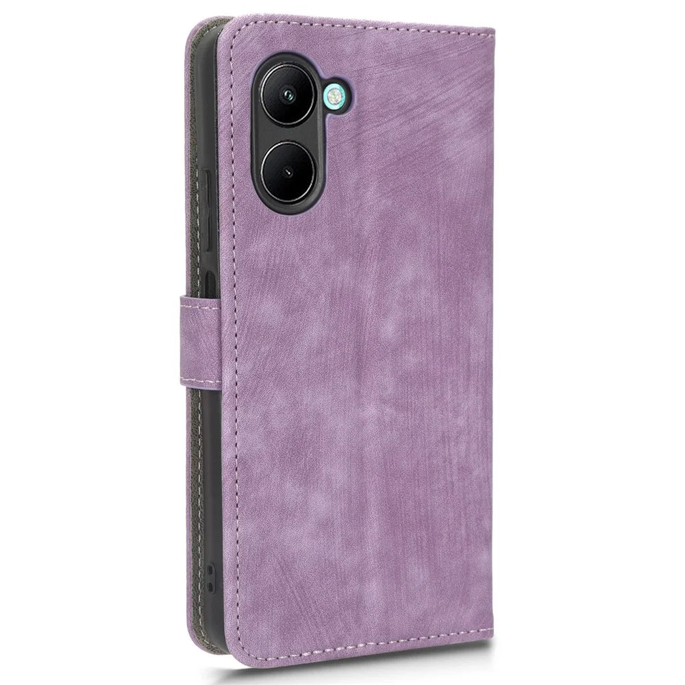 For Realme C33 2023 4G / C33 4G PU Leather RFID Blocking Phone Case Stand Wallet Cell Phone Cover with Strap - Purple - 6