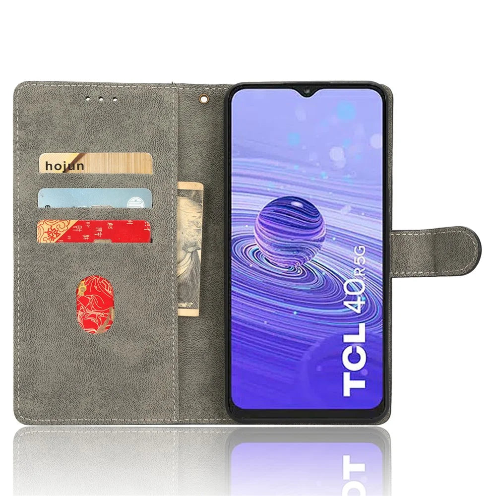 RFID Blocking Phone Case for TCL 40R 5G , Wallet Stand Leather Phone Cover with Strap - Brown - 2