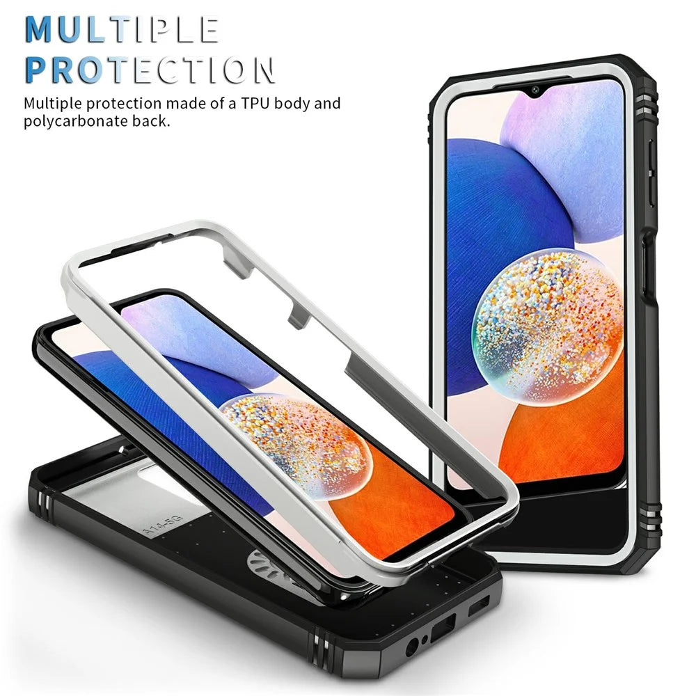 Shockproof Case for Samsung Galaxy A14 5G / A14 4G Kickstand PC TPU Cover with Card Slot, Lens Guard - White / Black - 6