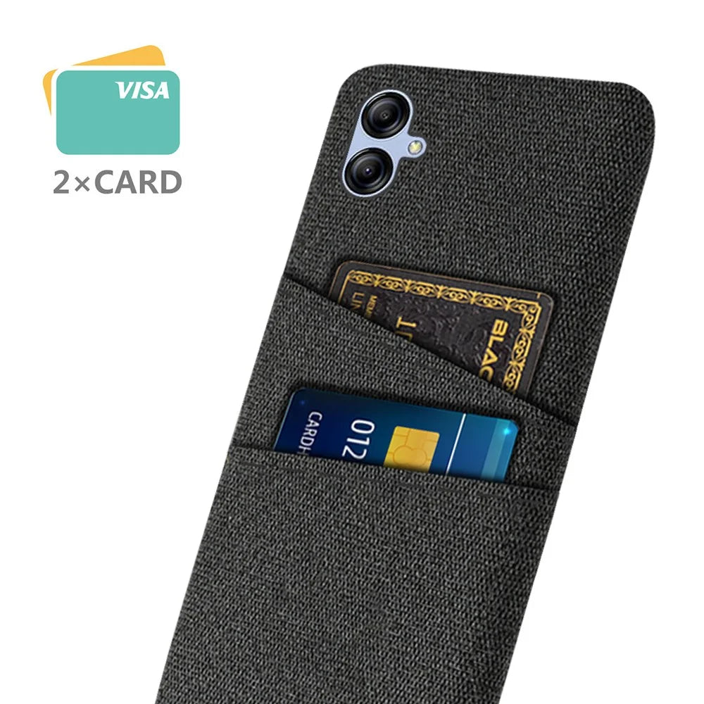 For Samsung Galaxy A04e 4G Anti-Scratch Cloth Texture Phone Back Case Cellphone Cover with 2 Card Slots - Black - 2