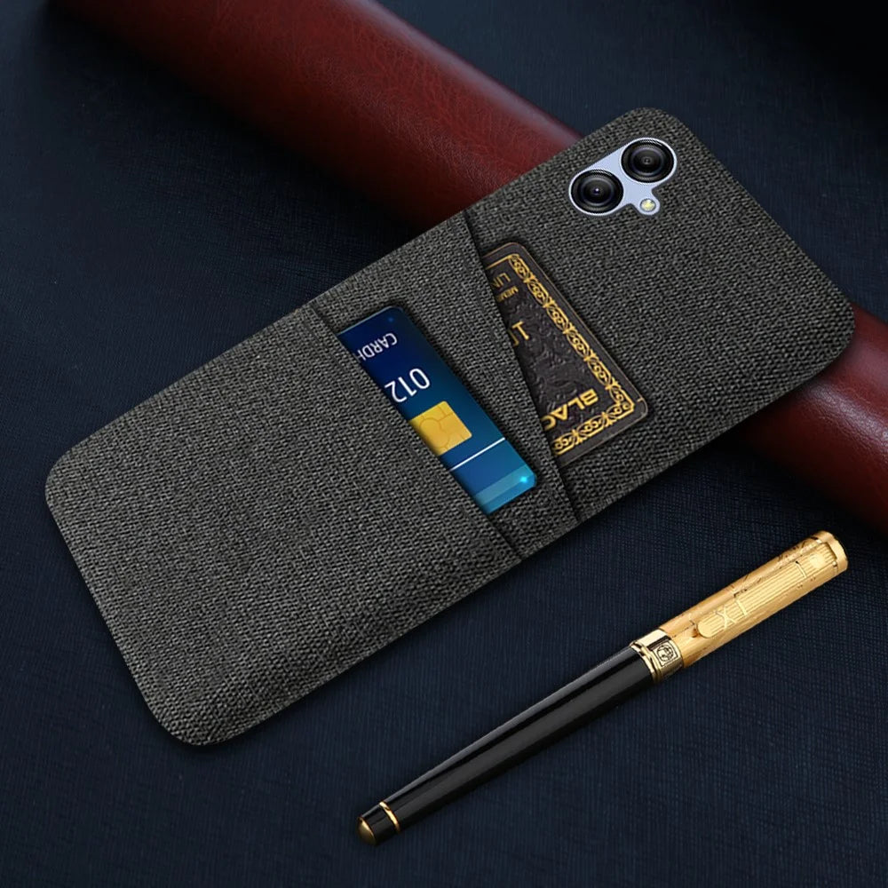 For Samsung Galaxy A04e 4G Anti-Scratch Cloth Texture Phone Back Case Cellphone Cover with 2 Card Slots - Black - 5
