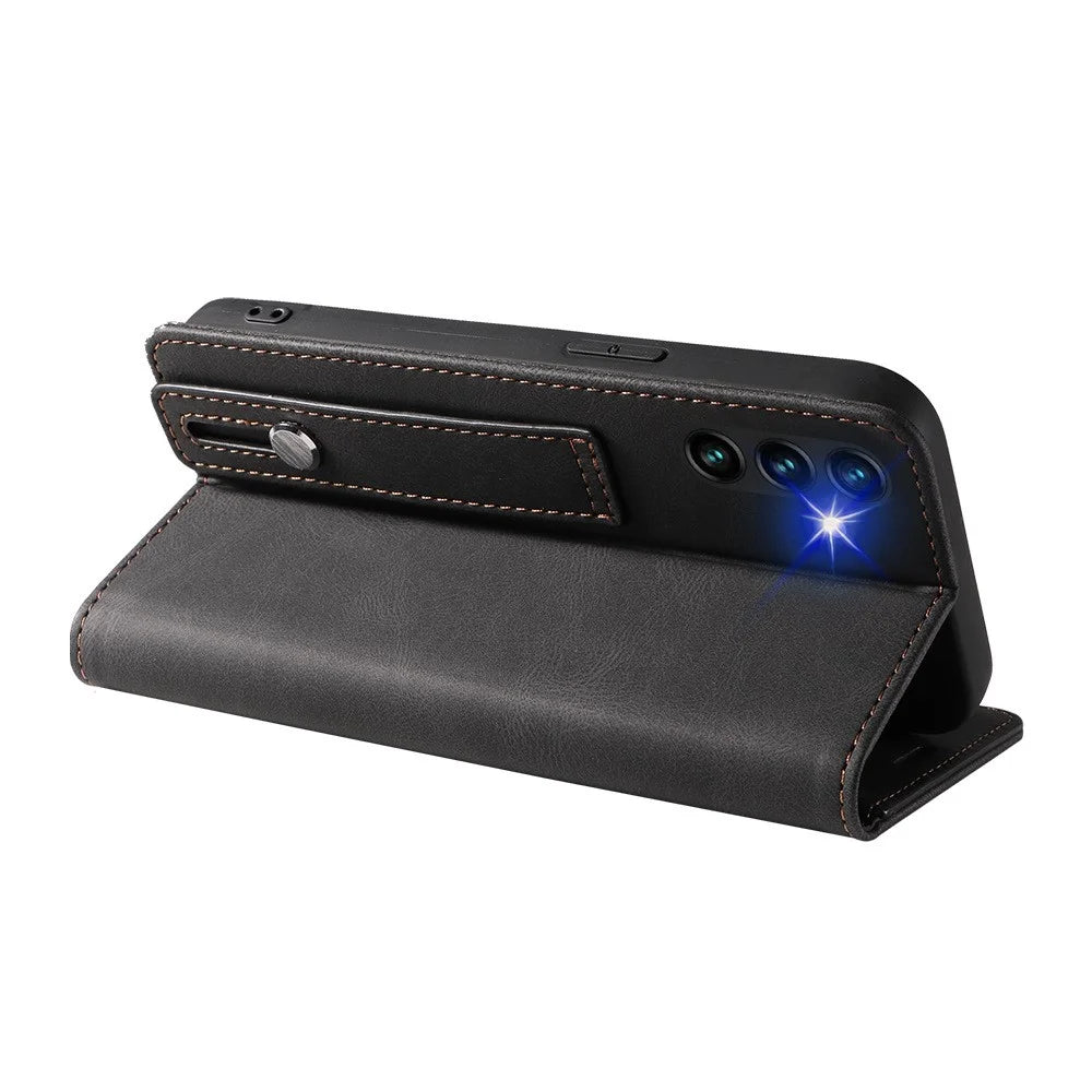 For Samsung Galaxy A14 5G / A14 4G Wallet Magnetic Leather Phone Stand Case Wristband Cell Phone Cover - Black - 7