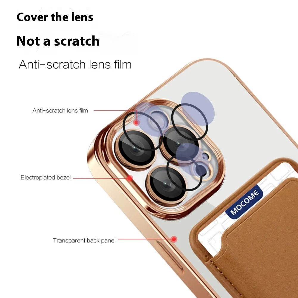 TPU + PC Slim Case for iPhone 14 Pro Max Magnetic Cover CD Texture Phone Case with Card Bag - Purple - 5
