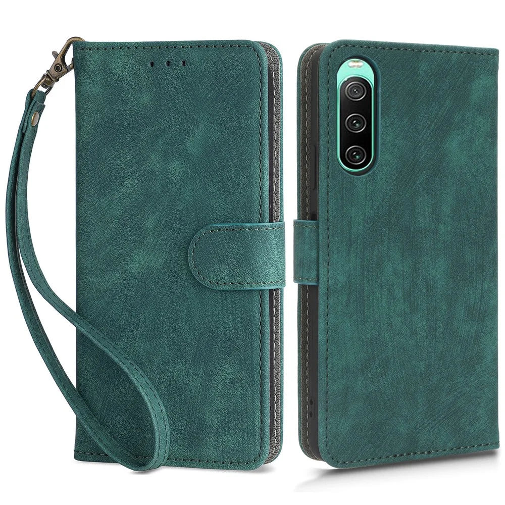 For Sony Xperia 10 IV 5G Phone Leather Case Stand Wallet RFID Blocking Phone Cover with Strap - Green - 1