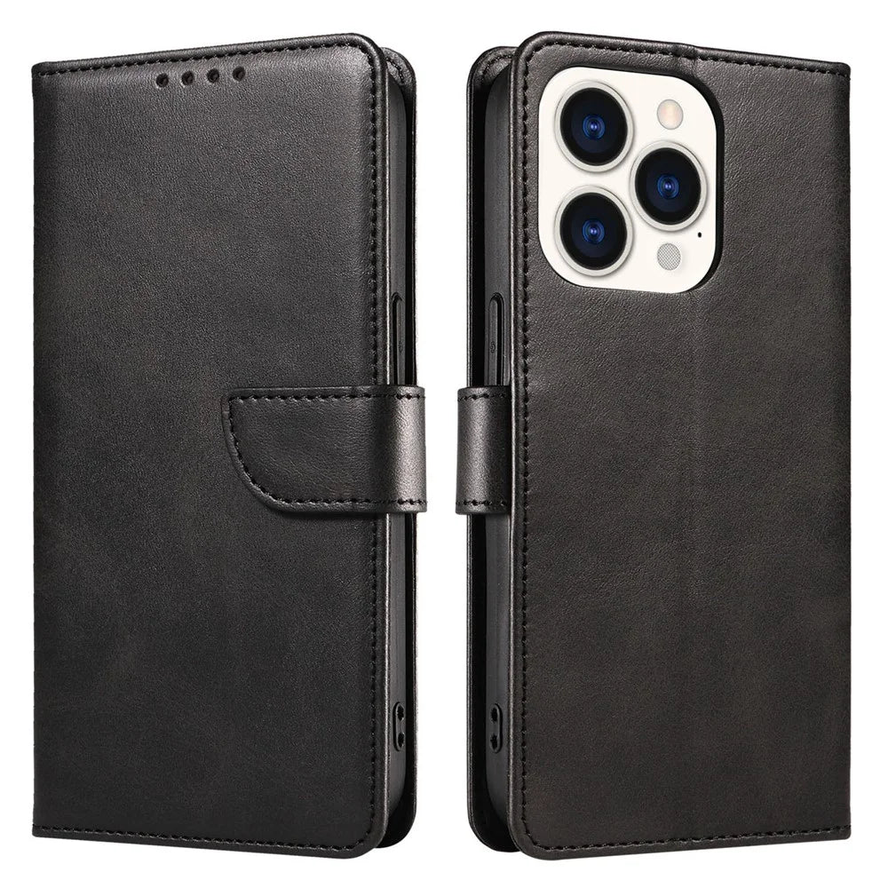 Cell Phone Cover For iPhone 14 Pro Max , Square Clasp Anti-shock Flip Leather Wallet Case with Stand - Black - 1