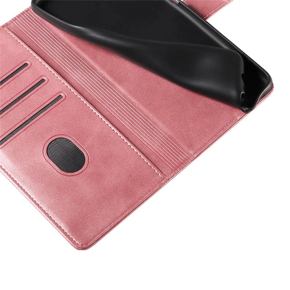 For Samsung Galaxy S23 Ultra Phone Leather Case Square Magnetic Clasp Stand Wallet Phone Cover - Rose Gold - 4